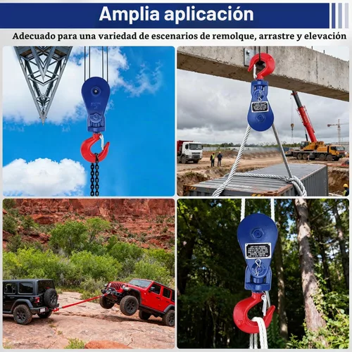 Vista 6 de Bloque de arranque de 2 toneladas con gancho Polea de bloque de arranque resistente Azul+Rojo