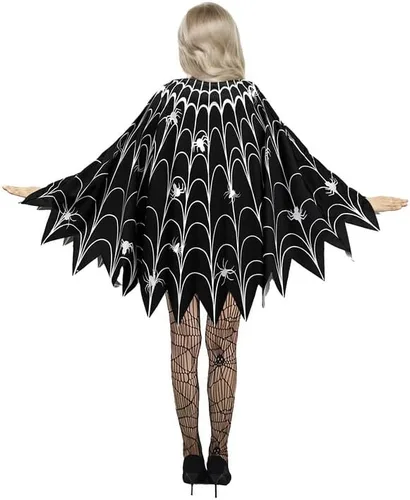 Vista 4 de TMSD Disfraz divertido de poncho de telaraña para Halloween para mujer