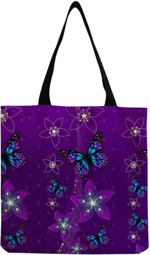 Vista 5 de Bolsa de lona para mujer, bolsas de comestibles reutilizables, bonitas bolsas estéticas para regalos de Navidad, compras y playa (búho lindo)