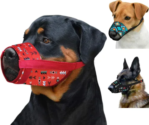 Vista 5 de CollarDirect Bozal para perro, ajustable, suave, transpirable, de nailon tribal, protector bucal para perros pequeños, medianos y grandes
