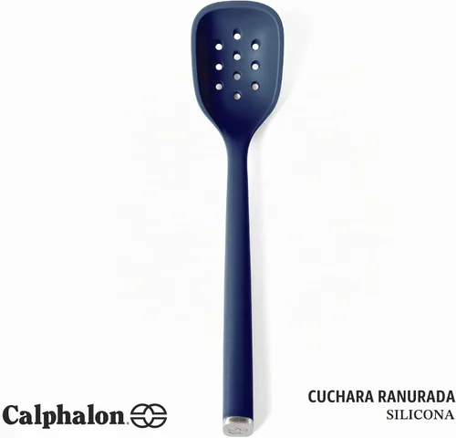Vista 2 de Calphalon Edge - Cuchara ranurada de silicona, flexible, resistente al calor, cuchara coladora de cocina para cocinar, freír, desnatar y servir