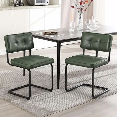Vista 29 de Zesthouse Juego de 2 sillas de comedor de metal industrial, sillas de cocina tapizadas de cuero sintético con base de metal negro, para cocina