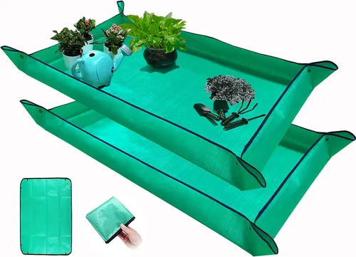 Vista 9 de BIUWING Tapete plegable para trasplante de plantas de interior, 2 piezas, tela de trabajo de jardín, impermeable, gruesa, para jardinería