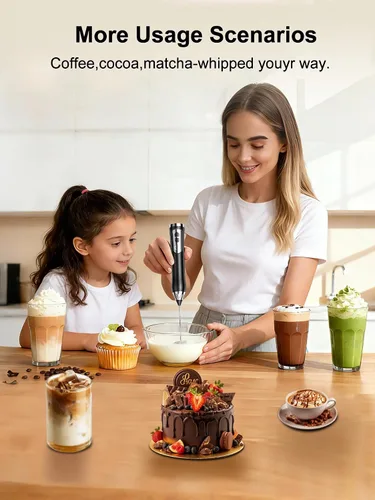 Vista 2 de Espumador de leche recargable de mano, espumador de café impermeable IP67 con pantalla digital de batería, espumador de leche eléctrico de 3