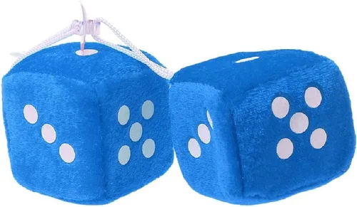 Vista 2 de Paquete de 2 dados peludos para espejo de automóvil, 6 opciones de color, dados colgantes de felpa con ventosa fuerte, accesorio clásico retro
