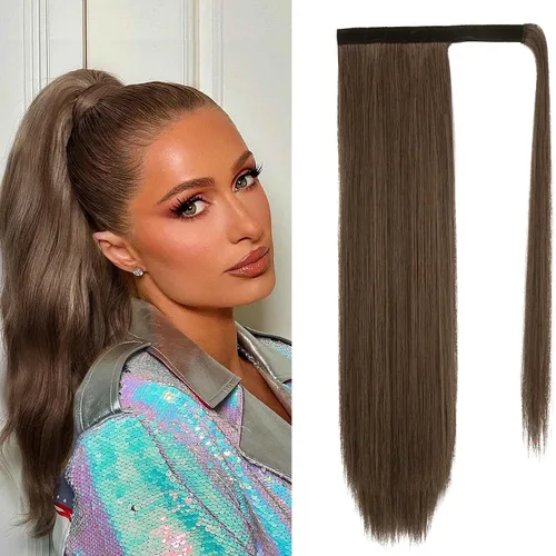 Vista 80 de BARSDAR Extensión de Cola de Caballo Corta y Recta - Extensiones de Cabello de Cola de Caballo con Cordón de 14 Pulgadas en Negro para Mujeres