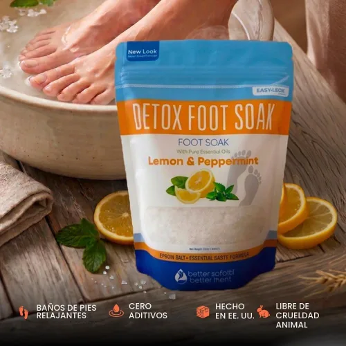 Vista 3 de Detox - Remojamiento para pies (2 libras) de sal de Epsom con aceites esenciales de limón y menta