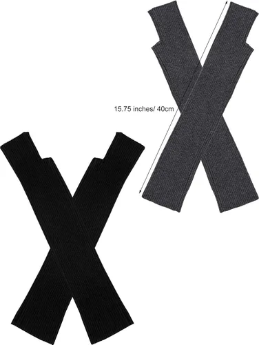 Vista 2 de SATINIOR 2 pares de guantes largos sin dedos para mujer guantes de punto de invierno calentadores de brazos guantes con agujero para el pulgar