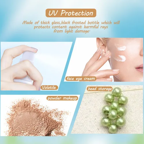 Vista 3 de 12 tarros de crema esmerilada de 1 onza, recipiente de vidrio recargable vacío para cosméticos con forro interior, tapa de grano de madera