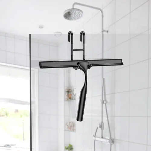 Vista 7 de Shower Squeegee for Glass Doors, 10-Inch Stainless Steel Squeegee Bathroom Doors Mirror Car Windows with Matching Hooks Holder and Replacement Blade