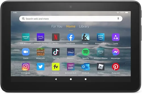 Vista 2 de Tablet Amazon Fire 7 (último modelo) como nueva. Pantalla de 7″, para ver y leer, menos de $80 con batería de 10 horas de duración, 32 GB. Negro