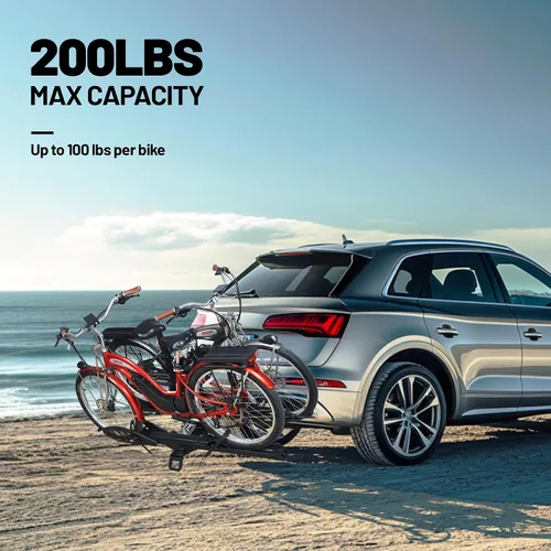 Vista 2 de Young Electric Soporte de enganche para bicicleta eléctrica de 200 libras, estilo plataforma para autos, camiones, SUV, furgonetas, caravanas, se
