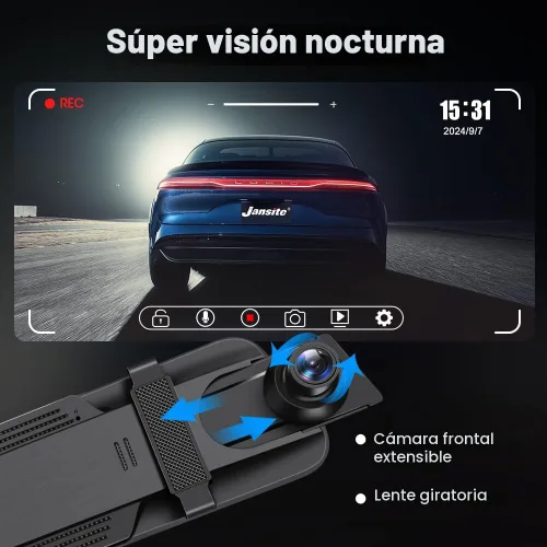 Vista 3 de Espejo retrovisor mejorado de 10 pulgadas, cámara de salpicadero frontal y trasera, cámara de respaldo de 1080P, pantalla táctil completa