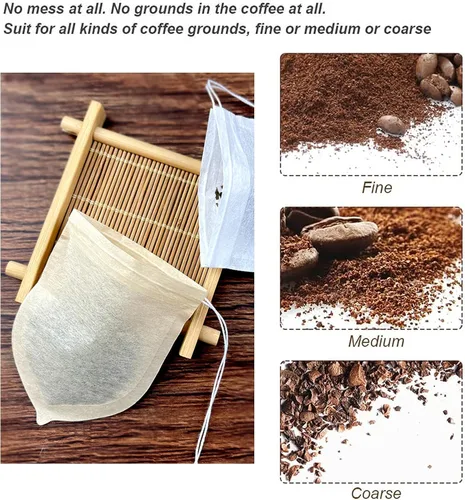 Vista 5 de Bolsas de filtro de té desechables con forma de lágrima para té suelto, café en polvo, biodegradables y compostables, bolsas infusoras de té vacías