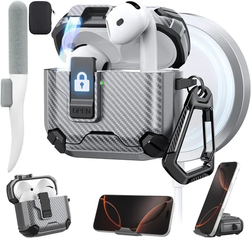 Vista 14 de Maxjoy Funda protectora para AirPods 4 2024, funda protectora para AirPods de 4ª generación con bloqueo automático, compatible con MagSafe, Verde