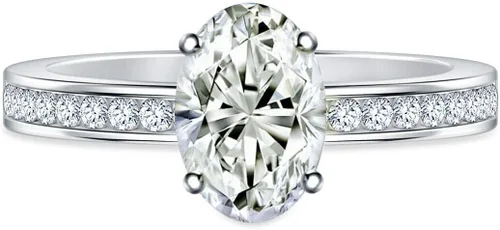 Vista 2 de RINGJEWEL Anillo de compromiso chapado en plata de moissanita blanca de corte ovalado para mujer