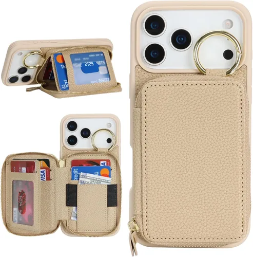 Vista 50 de Funda compatible con iPhone Air Wallet con tarjetero para iPhone Air, funda con cremallera y ranura para mujer, 5G de 6.5 pulgadas, color oro rosa