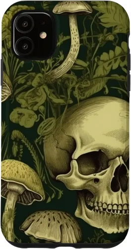Vista 8 de iPhone 16 Skull Pattern Olive Green Mushroom Case