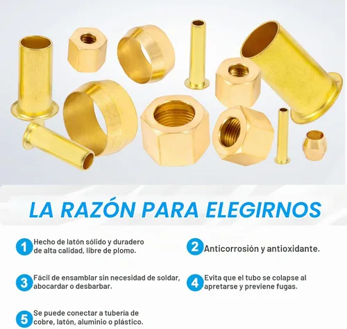 Vista 4 de 1/4 Pulgada OD Inserto de Compresión de Latón, Manga con Casquillo, Tuerca 50 Piezas