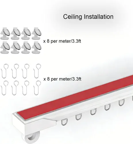Vista 2 de Adhesive Curtain Track Ceiling or Wall Mount, Ceiling Sliding Curtain Rail System No Damage, No-Drill Installation Curtains Rod for Room Divider