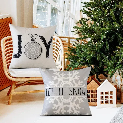 Vista 8 de OTOSTAR Juego de 4 fundas de almohada de Navidad de 45.7 x 45.7 cm, decoración navideña de granja, fundas de almohada de Navidad Joy Xmas Tree Let