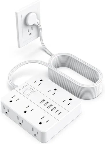 Vista 10 de Regleta de Enchufe Plano, AOFO Cable de Extensión de 5 Pies con 12 Tomacorrientes y 6 Puertos USB (4 USB-A, 2 USB-C), Protector contra