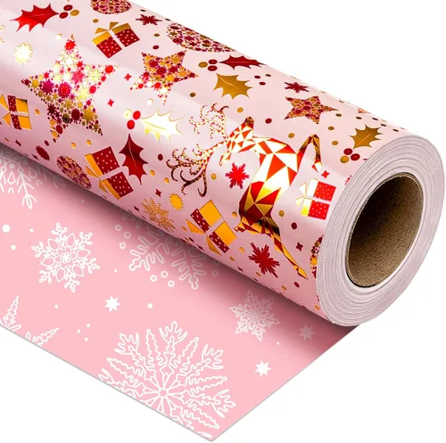 Vista 17 de Papel de regalo iridiscente metálico - 17 pulgadas x 33 pies - Patrón holográfico iridiscente rosa femenino para niñas, papel de regalo de hadas