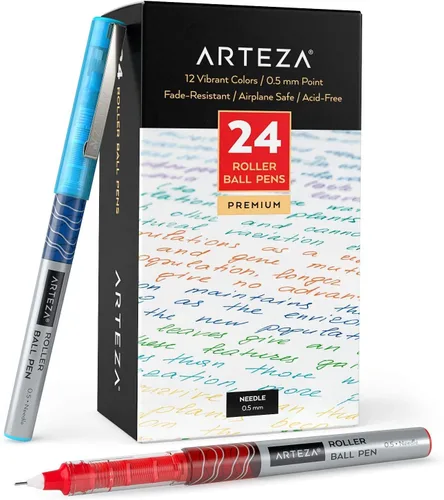 Vista 6 de ARTEZA Plumas de rodillo de punta fina, juego de 20 bolígrafos de tinta líquida azul, punta de aguja extrafina de 0.5 mm (0.020 in), para hacer