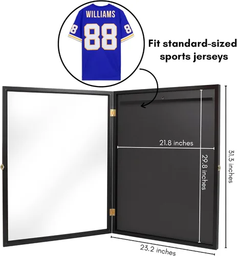 Vista 2 de Americanflat Vitrina de Exhibición para Jersey - Vitrina con Cerradura de 23x31 pulgadas con Colgador - Colección All-Star - Caja de Sombra Negra