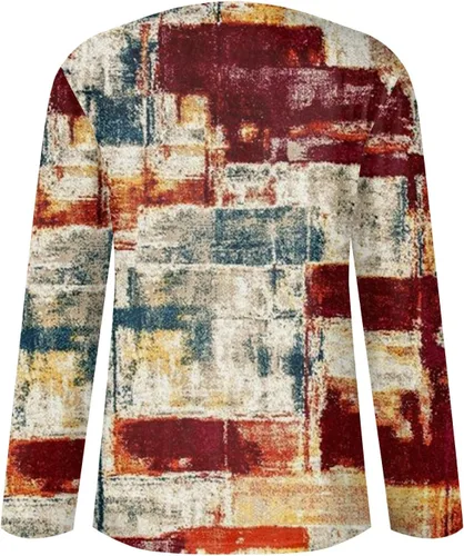 Vista 3 de Camisetas de manga larga con estampado de dos piezas para mujer, con cuello redondo apilado, túnica a la moda
