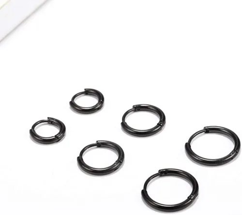 Vista 2 de Aretes de aro finos de acero inoxidable quirúrgico de 0.236 in0.315 in0.394 in, aretes de aro pequeños para mujeres y hombres