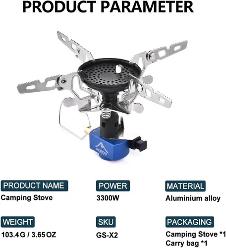 Vista 3 de Widesea Estufa de mochilero 3300W Estufa de camping Quemador de gas portátil con Iginitor Mini Ultraligero Equipo de senderismo Equipo al aire libre