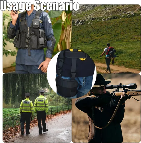 Vista 5 de MOLLE - Paquete táctico de pierna – Bolsa de muslo compacta negra con correas ajustables y hebillas de liberación rápida para cinturón de servicio