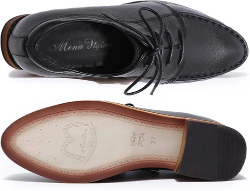 Vista 4 de Mona Flying Zapatos de cuero perforados con cordones Oxfords Brogue Wingtip Derby Saddle para niñas ladis mujeres