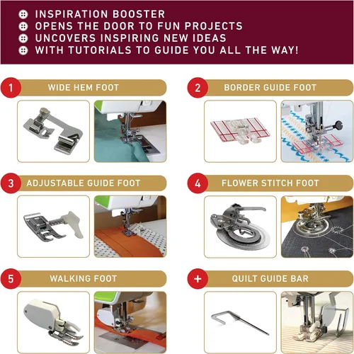 Vista 4 de Madam Sew Big 5 accesorios para pies de costura en estuche de lujo con folleto y adaptador a presión de vástago bajo Incluye pie para caminar, pie