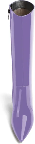 Vista 129 de AMBELIGHT Botas altas hasta la rodilla con cremallera y puntera puntiaguda para mujer, de patente sólida, tacón alto, 3.3 pulgadas