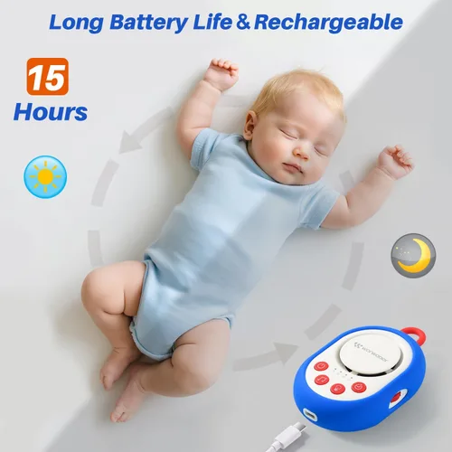 Vista 5 de Mom's Choice Awards 2026 Máquina de sonido de ruido blanco para bebé con luz nocturna, 20 sonidos relajantes, 22 horas de duración de la batería