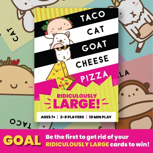 Vista 4 de Taco Cat Goat Cheese Pizza Edición Ridículamente Grande Edición Ultra Divertida Juego de Cartas Sobredimensionado para Noche de Juegos Familiares