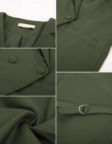 Vista 6 de Belle Poque Chaleco de doble botonadura para mujer con cuello de solapa vintage con 2 bolsillos