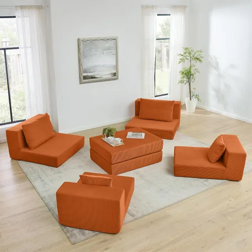Vista 7 de Sofá modular de nube, sofá cama en forma de L con otomana extraíble, moderno sofá cama convertible tapizado para sala de estar, apartamento, espacio