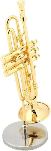 Vista 5 de Hztyyier Adorno de instrumento, chapado en oro, réplica de adorno de trompeta en miniatura, modelo musical con estuche de regalo para regalos