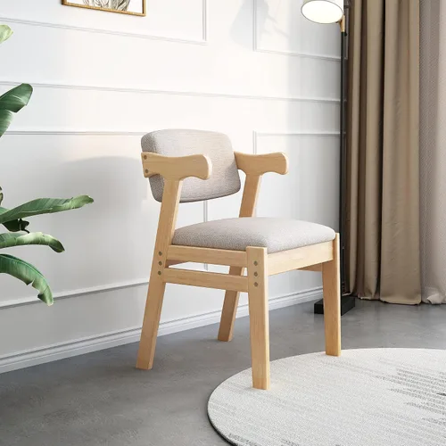 Vista 8 de Silla de estudio para niños Silla de madera de goma Altura ajustable Comedor/Oficina/Ocio Silla (marrón)