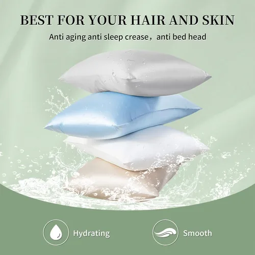 Vista 2 de Paquete de 2 fundas de almohada de seda de 25 Momme, fundas de almohada de seda para cabello y piel, juego de 2 fundas de almohada de tamaño Queen