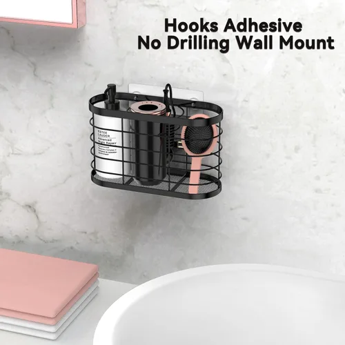 Vista 3 de Organizador de herramientas para el cabello 3 en 1 - Organizador de baño ajustable en altura para montar en pared/puerta de gabinete, debajo