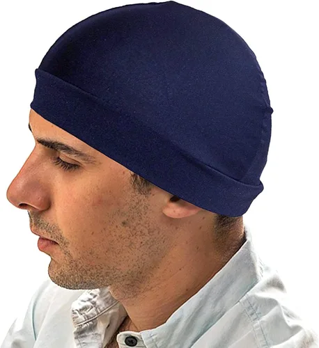 Vista 2 de Azul marino cúpula sombreroSpandex Wave constructor Du-Rag tapa