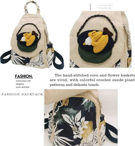 Vista 11 de HUANGGUOSHU Mochila de algodón tejida de algodón bohemio con bordado de lona estilo bohemio con múltiples bolsillos retro linda mochila cartera