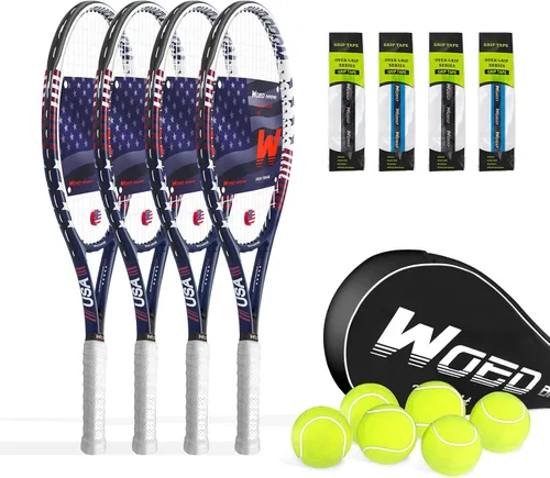 Vista 8 de Juego de raquetas de tenis para adultos de 27 pulgadas, incluye raqueta de tenis, pelotas de tenis, amortiguadores de vibración, bolsa de tenis