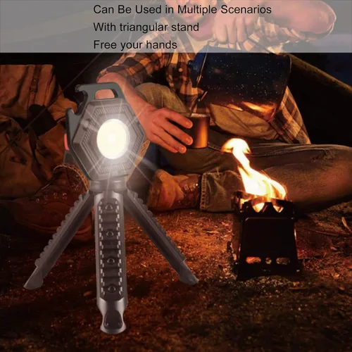 Vista 5 de COB - Luz de flash pequeña con soporte plegable - Llavero recargable de 500 lúmenes para pesca, camping, senderismo, 4 engranajes de brillo