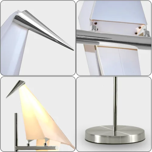 Vista 6 de Lámpara de pie LED creativa, lámpara de grúa de origami, material acrílico, poste alto de pie, lámpara de luz vertical para dormitorio, lectura