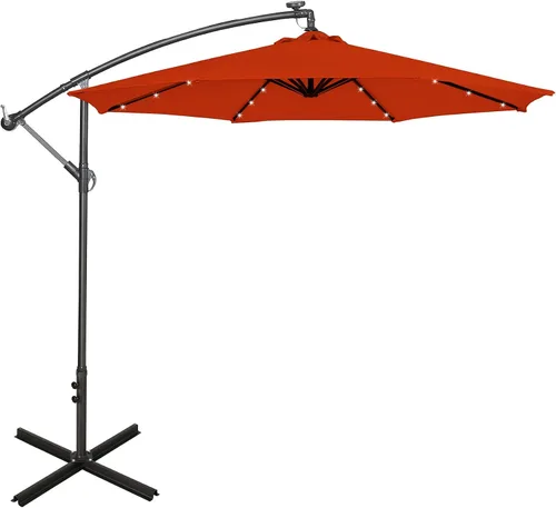 Vista 13 de WO Home Furniture Patio LED Umbrella 10ft Cantilever, Stand, Base Kits Verde oscuro